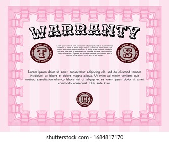 Pink Warranty template. Easy to print. Vector illustration. Excellent design. 