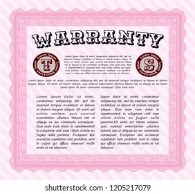 Pink Warranty template. Excellent design. Vector illustration. Complex background. 