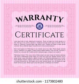 Pink Warranty template. Good design. With guilloche pattern. Customizable, Easy to edit and change colors. 