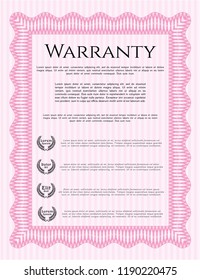 Pink Warranty template. With great quality guilloche pattern. Vector illustration. Superior design. 