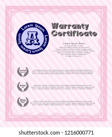 Pink Warranty template. With great quality guilloche pattern. Cordial design. Customizable, Easy to edit and change colors. 