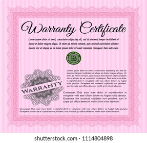 Pink Warranty template. With guilloche pattern and background. Detailed. Good design. 