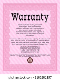 Pink Warranty template. With guilloche pattern and background. Money Pattern design. Detailed. 