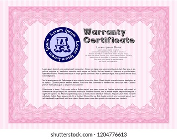 Pink Warranty template. With guilloche pattern and background. Beauty design. Customizable, Easy to edit and change colors. 