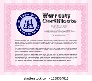 Pink Warranty template. With guilloche pattern and background. Retro design. Customizable, Easy to edit and change colors. 