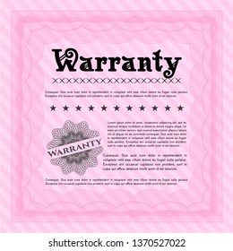 Pink Warranty template. With guilloche pattern. Vector illustration. Money Pattern design. 