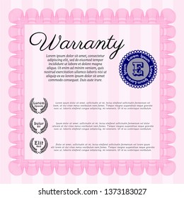 Pink Warranty template. With guilloche pattern. Nice design. Detailed. 