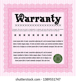 Pink Warranty template. With guilloche pattern and background. Perfect design. Detailed. 