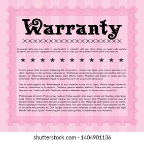 Pink Warranty template. With guilloche pattern and background. Money style design. Vector illustration. 