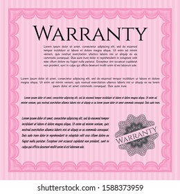 Pink Warranty template. With guilloche pattern. Nice design. Customizable, Easy to edit and change colors. 