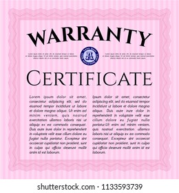 Pink Warranty template. With linear background. Vector illustration. Money Pattern. 