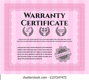 Pink Warranty template. With linear background. Detailed. Superior design. 
