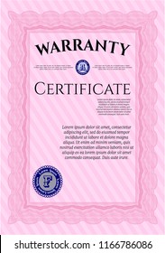 Pink Warranty template. With linear background. Vector illustration. Excellent design. 