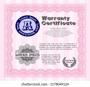 Pink Warranty template. With linear background. Perfect design. Vector illustration. 