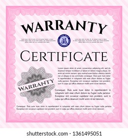 Pink Warranty template. With linear background. Detailed. Beauty design. 