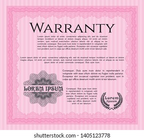 Pink Warranty template. With linear background. Money Pattern design. Detailed. 