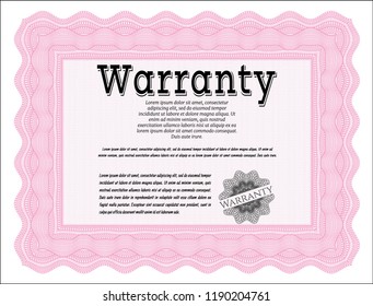 Pink Warranty template. Lovely design. Complex background. Customizable, Easy to edit and change colors. 