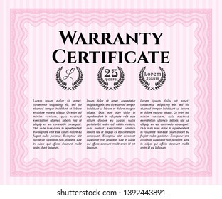Pink Warranty template. Modern design. With background. Detailed. 