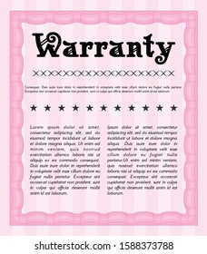 Pink Warranty template. Money design. Vector illustration. With guilloche pattern. 