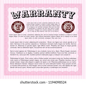 Pink Warranty template. Money Pattern. With guilloche pattern and background. Vector illustration. 