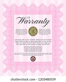 Pink Warranty template. Money Pattern. Complex background. Detailed. 