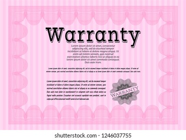 Pink Warranty template. Money Pattern design. Vector illustration. With complex linear background. 