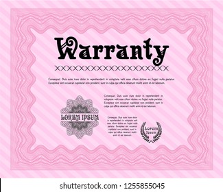 Pink Warranty template. Money Pattern design. Vector illustration. With complex linear background. 