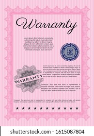 Pink Warranty template. Money style design. Customizable, Easy to edit and change colors. Printer friendly. 