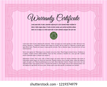 Pink Warranty template. Nice design. Customizable, Easy to edit and change colors. With complex linear background. 