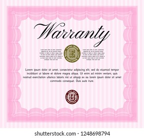 Pink Warranty template. Nice design. Complex background. Vector illustration. 
