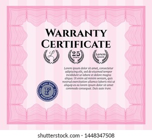 Pink Warranty template. Nice design. With background. Detailed. 
