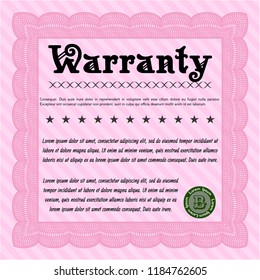 Pink Warranty template. Printer friendly. Detailed. Sophisticated design. 