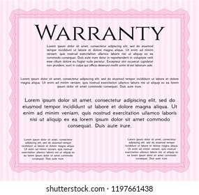 Pink Warranty template. Printer friendly. Vector illustration. Superior design. 