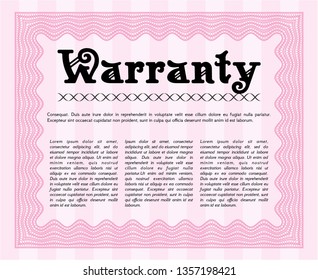 Pink Warranty template. Printer friendly. Customizable, Easy to edit and change colors. Money Pattern design. 