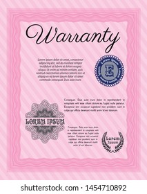 Pink Warranty template. Printer friendly. Modern design. Vector illustration. 