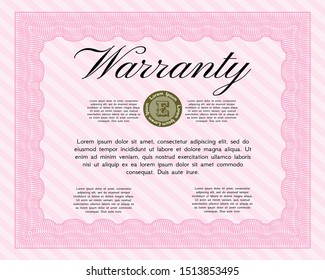Pink Warranty template. Printer friendly. Sophisticated design. Customizable, Easy to edit and change colors. 