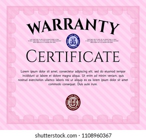  Pink Warranty template. With quality background. Perfect design. Vector illustration. 