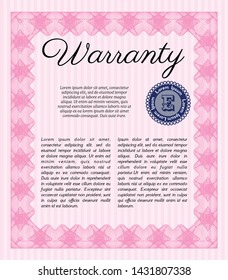 Pink Warranty template. Retro design. With linear background. Customizable, Easy to edit and change colors. 