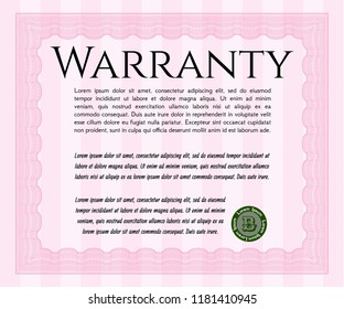 Pink Warranty template. Superior design. Easy to print. Detailed. 