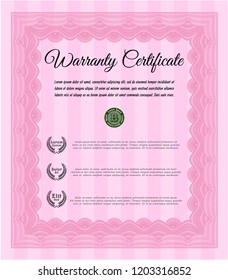 Pink Warranty template. Vector illustration. Printer friendly. Good design. 