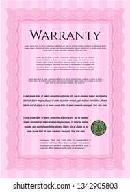 Pink Warranty template. Vector illustration. Easy to print. Sophisticated design. 