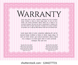 Pink Warranty. Vector illustration. With great quality guilloche pattern. Cordial design. 
