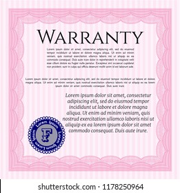 Pink Warranty. Vector illustration. With guilloche pattern. Sophisticated design. 