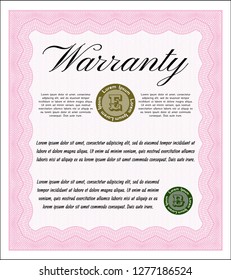 Pink Warranty. Vector illustration. With linear background. Excellent design. 