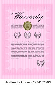 Pink Warranty. Vector illustration. Printer friendly. Superior design. 