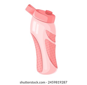 Pink water bottle with grip details. Vector illustration. Healthy lifestyle and hydration concept.