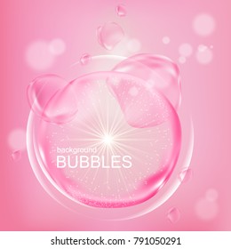 pink water bubbles isolated light background 