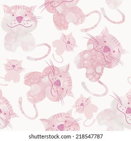 Pink water and foam. Seamless pattern with cats