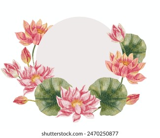 Pink Water Lily Watercolor Flower Wreath