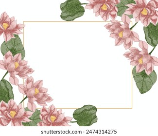 Pink Water Lily Watercolor Flower Wreath Border